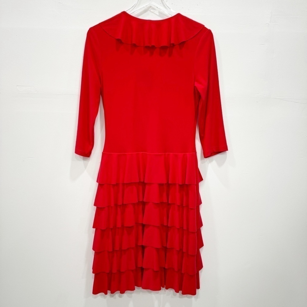 Joseph Ribkoff Red Ruffle Wrap Dress Size 6 - Picture 3 of 8